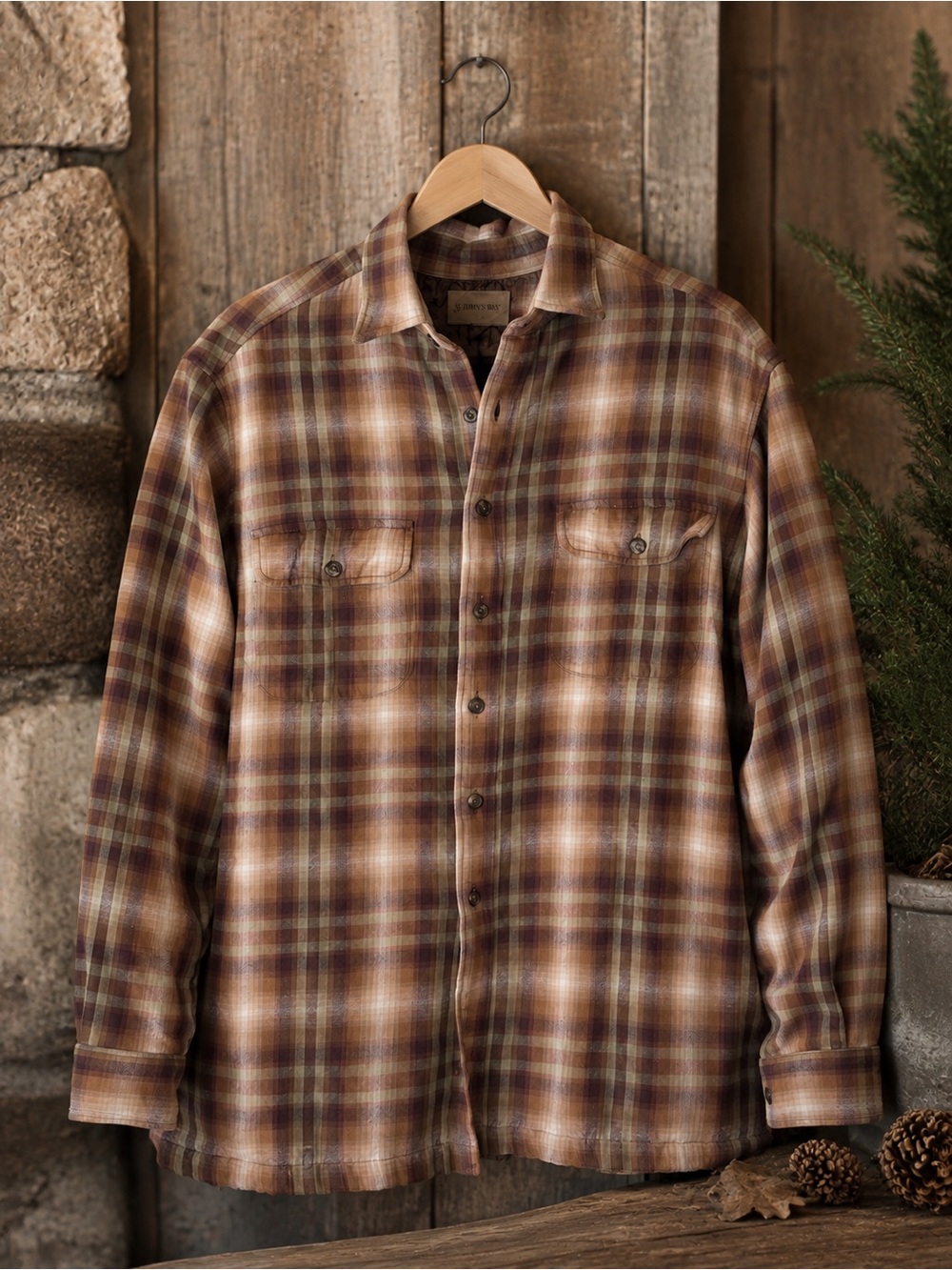 St. John's Bay Brown and Cream Plaid Lightweight Shirt Jacket